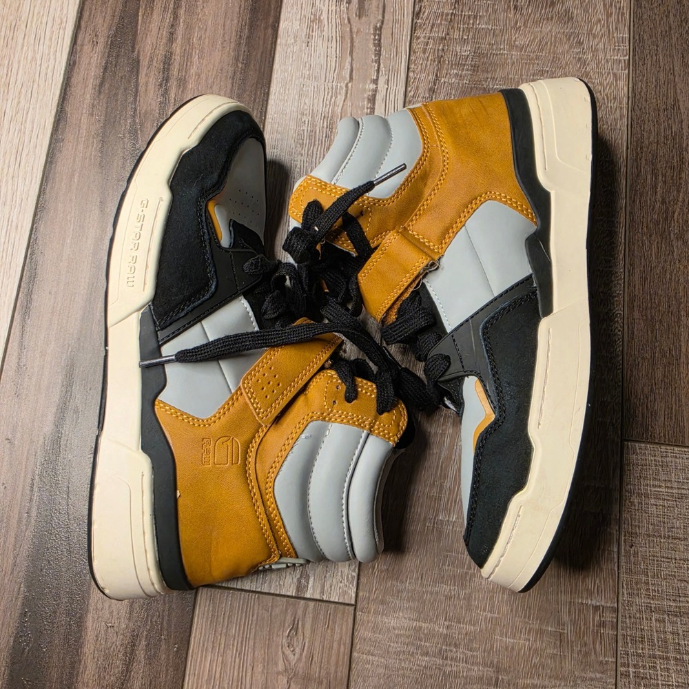 G-Star RAW High Top Sneakers Womens 8 Yellow Gray Leather Streetwear Retro Shoes